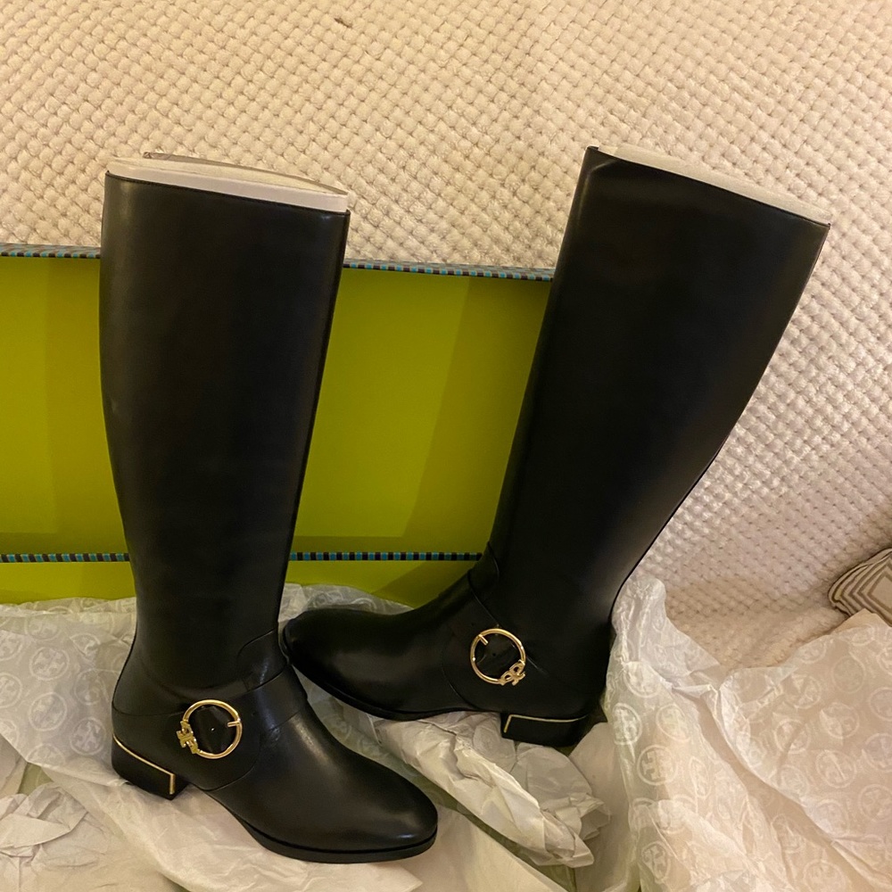 Brand new Tory Burch black leather riding boots